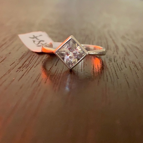 Large Clear Square Gem Stone 925 Sterling Silver Ring
